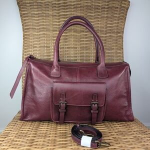 Sundance Made In Italy Burgundy Red Leather Shoulder Satchel Bag Buckle Detail